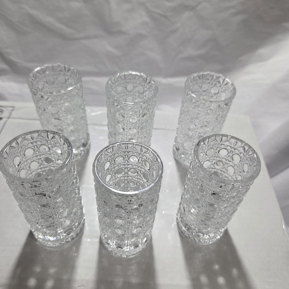 Set of Six Intricate Clear Glasses